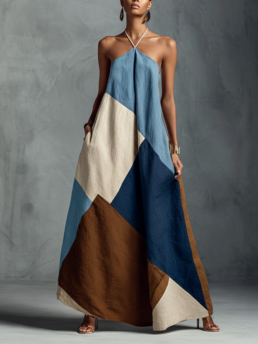 Anna-Berg | Linen Patchwork Casual Dress
