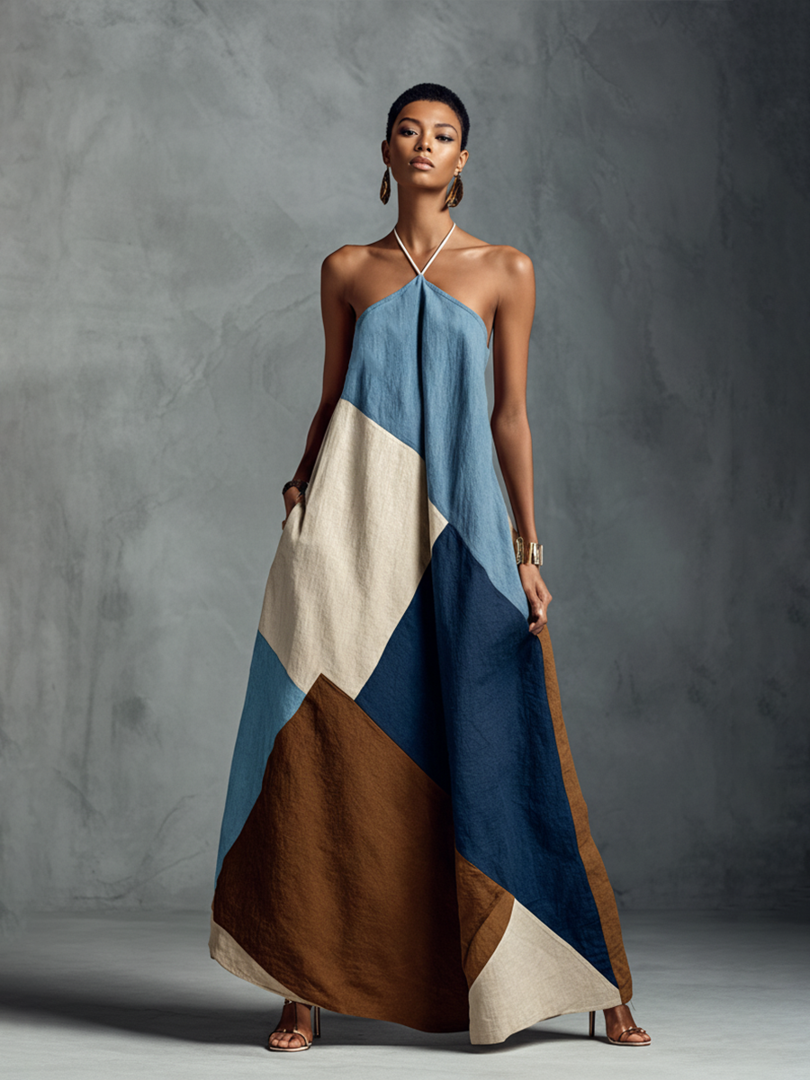 Anna-Berg | Linen Patchwork Casual Dress