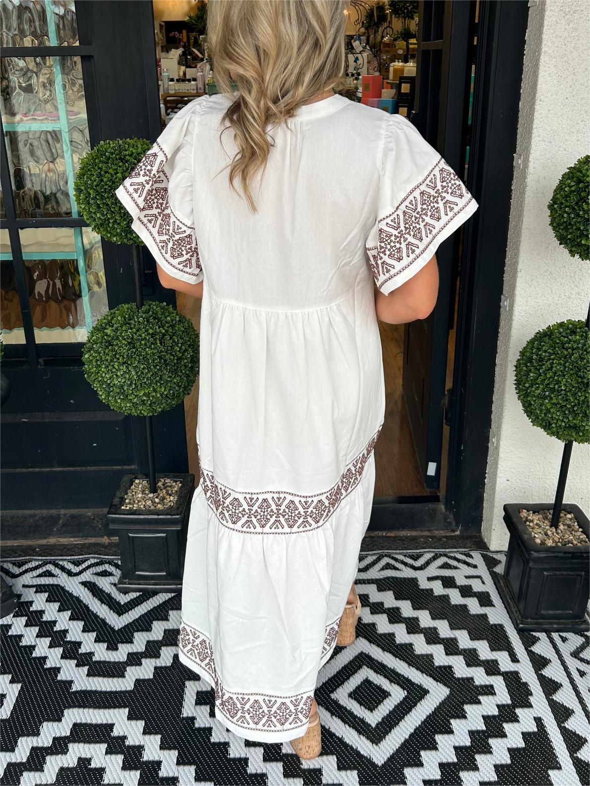 Anna-Berg | Sculpted Summer Boho V Neck Midi Dress