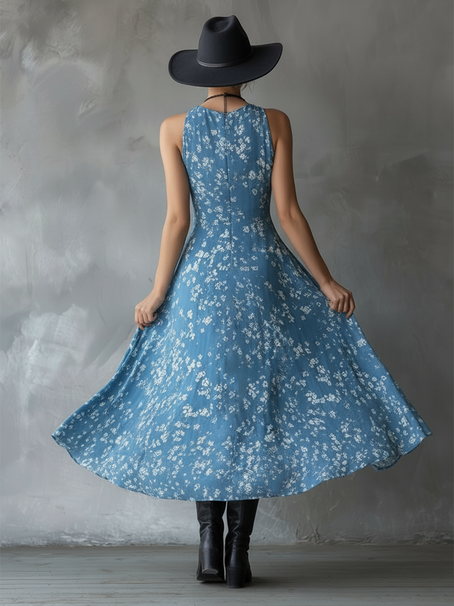 Anna-Berg | Navy Blue Chiffon Floral Dress
