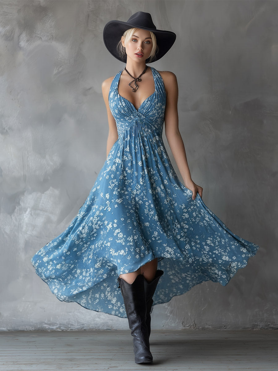 Anna-Berg | Navy Blue Chiffon Floral Dress