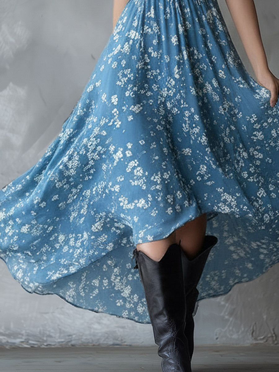 Anna-Berg | Navy Blue Chiffon Floral Dress
