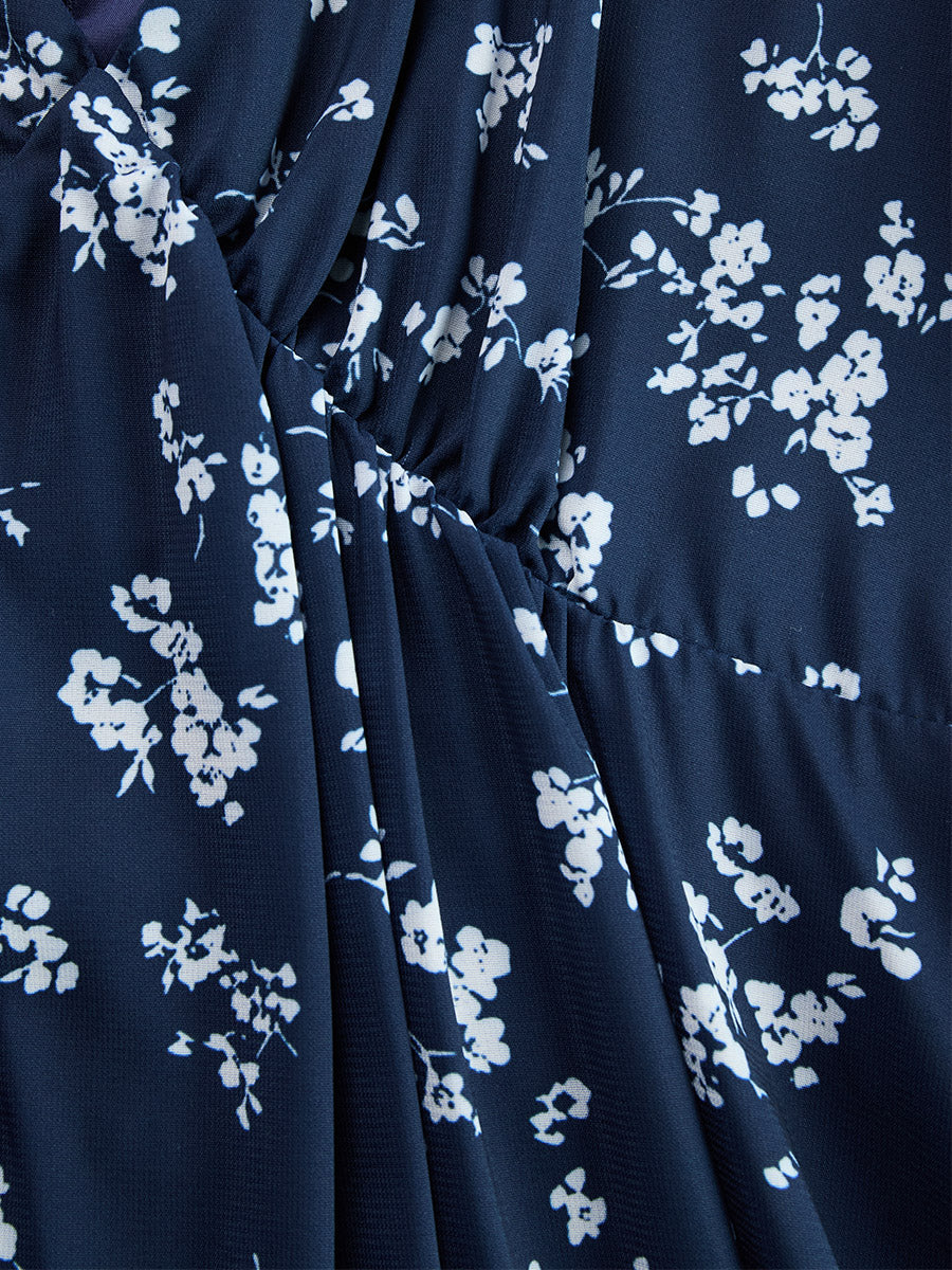 Anna-Berg | Navy Blue Chiffon Floral Dress