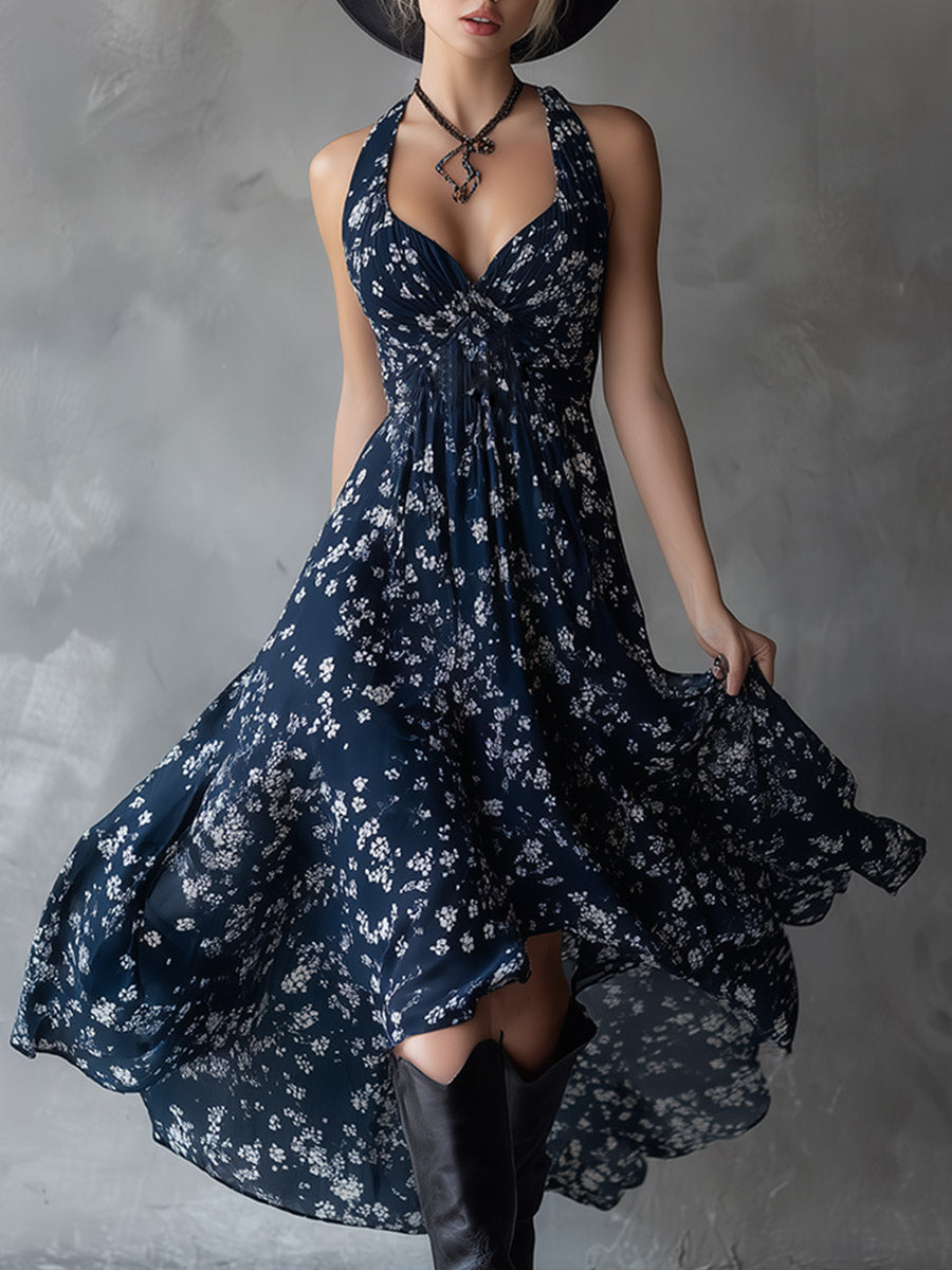 Anna-Berg | Navy Blue Chiffon Floral Dress