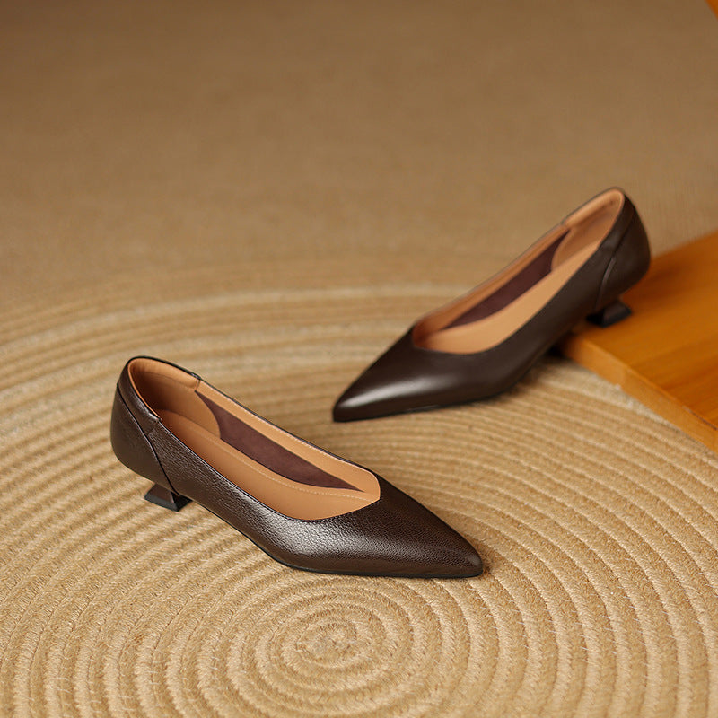 Anna-Berg | Black Pointed Toe Leather Heels