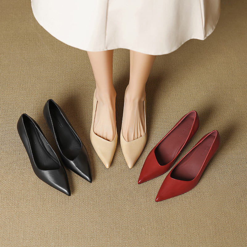 Anna-Berg | Black Pointed Toe Leather Heels