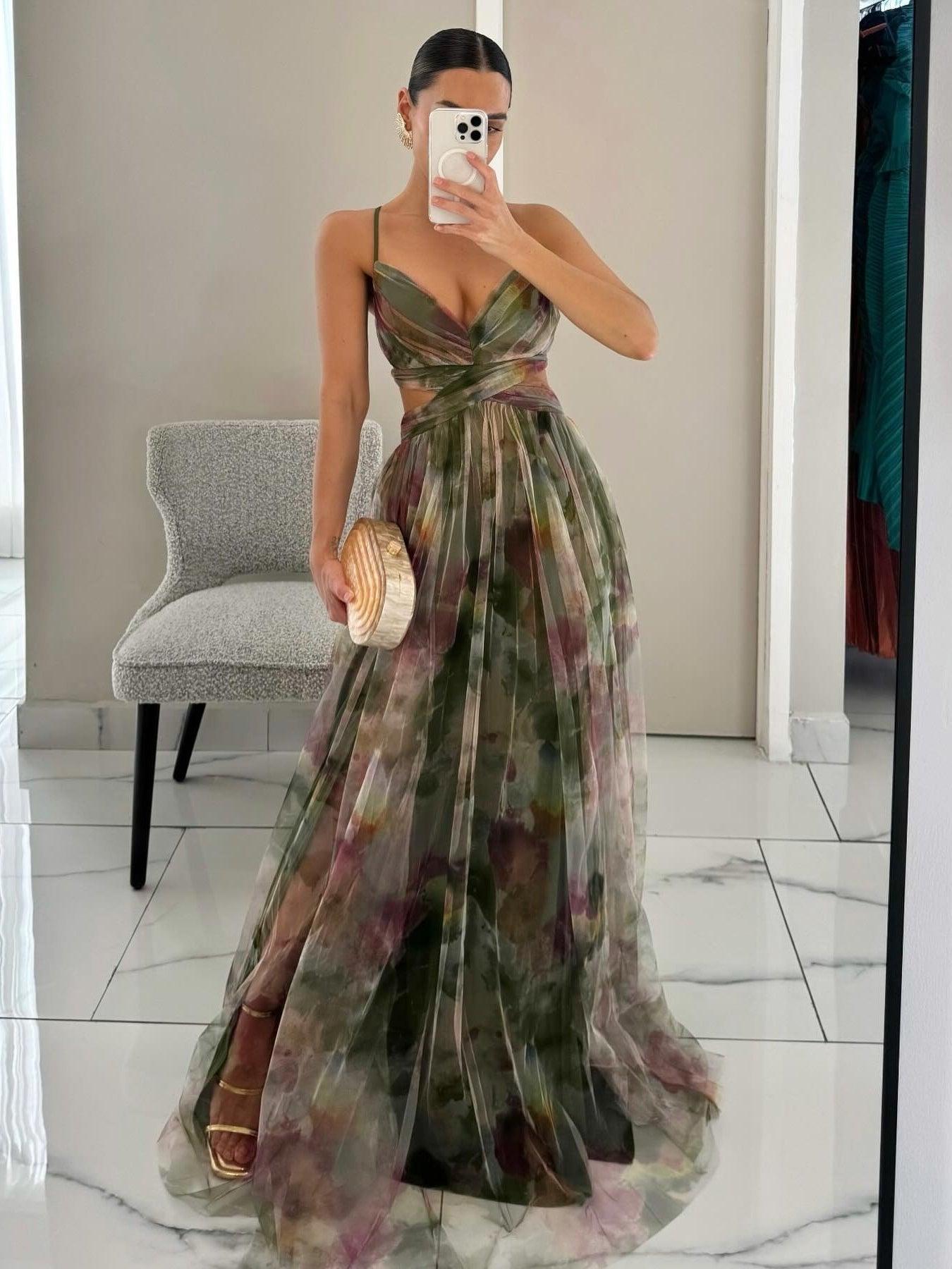 Anna-Berg | Feminine Painted Floral Print Maxi Dress