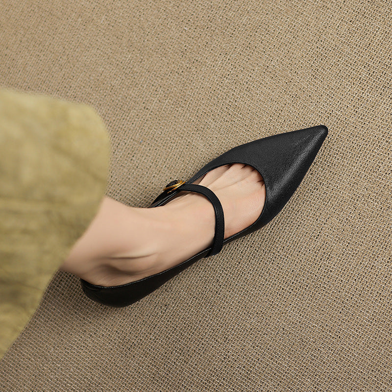 Anna-Berg | Black Pointed Toe Leather Heels