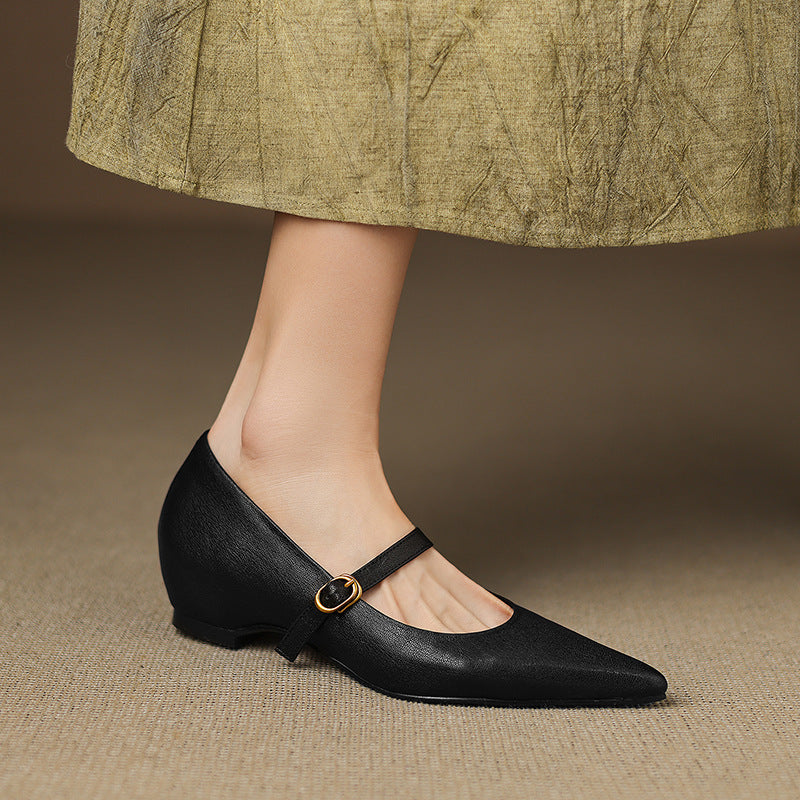 Anna-Berg | Black Pointed Toe Leather Heels
