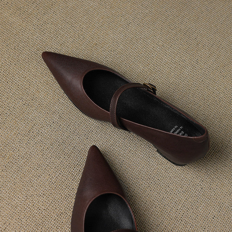Anna-Berg | Black Pointed Toe Leather Heels