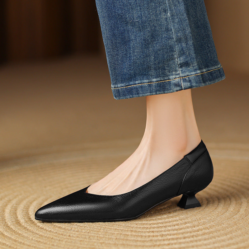Anna-Berg | Black Pointed Toe Leather Heels