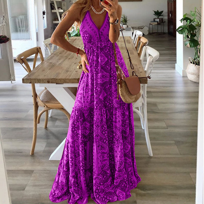Anna-Berg | Timeless V Neck Boho Flowy Draped Maxi Dress