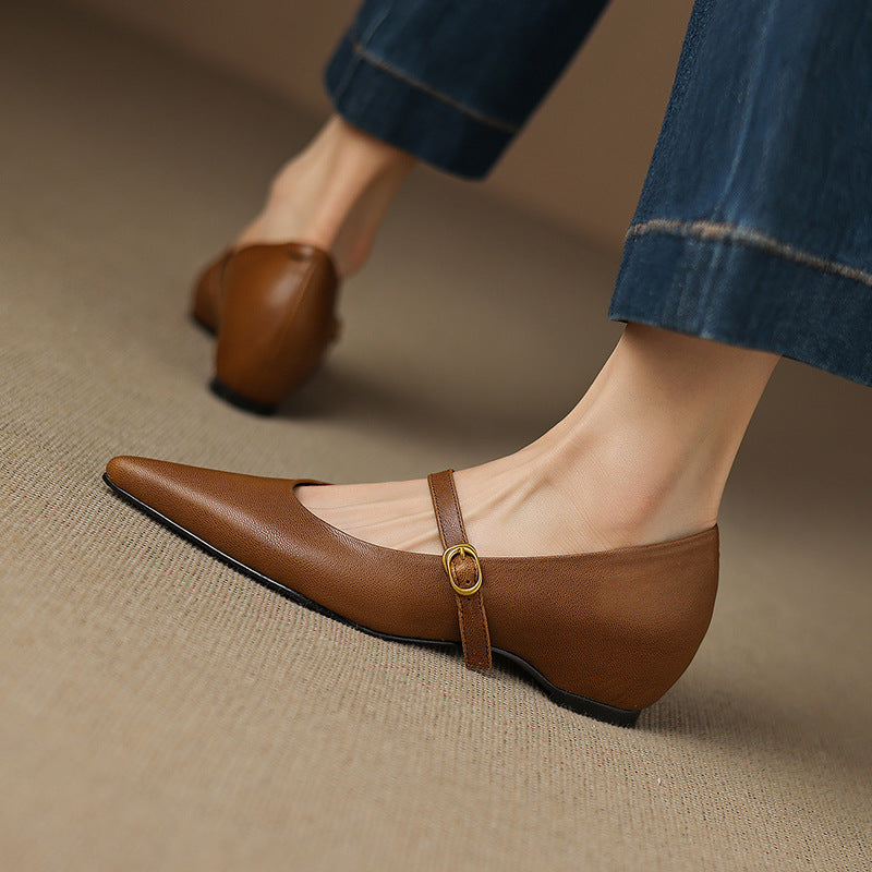 Anna-Berg | Black Pointed Toe Leather Heels