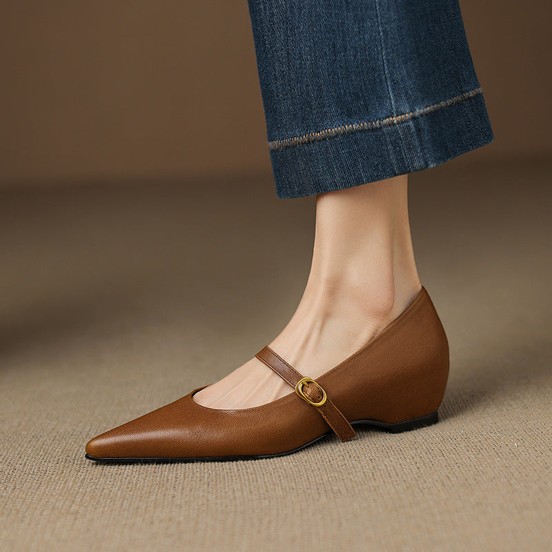 Anna-Berg | Black Pointed Toe Leather Heels