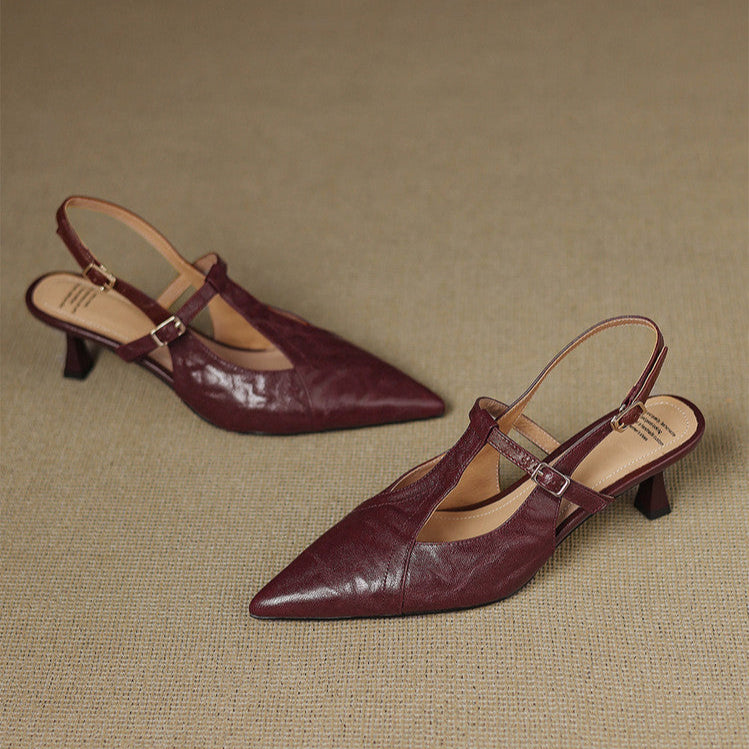 Anna-Berg | Black Pointed Toe Leather Heels
