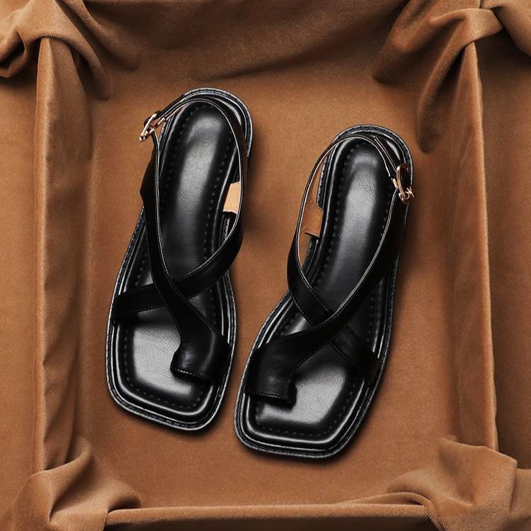 Anna-Berg | Brown Crisscross-Strap Leather Sandals