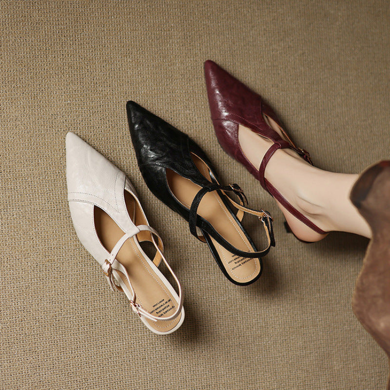 Anna-Berg | Black Pointed Toe Leather Heels