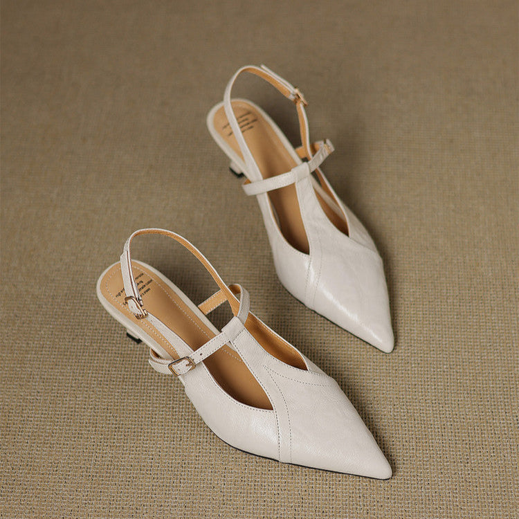 Anna-Berg | Black Pointed Toe Leather Heels