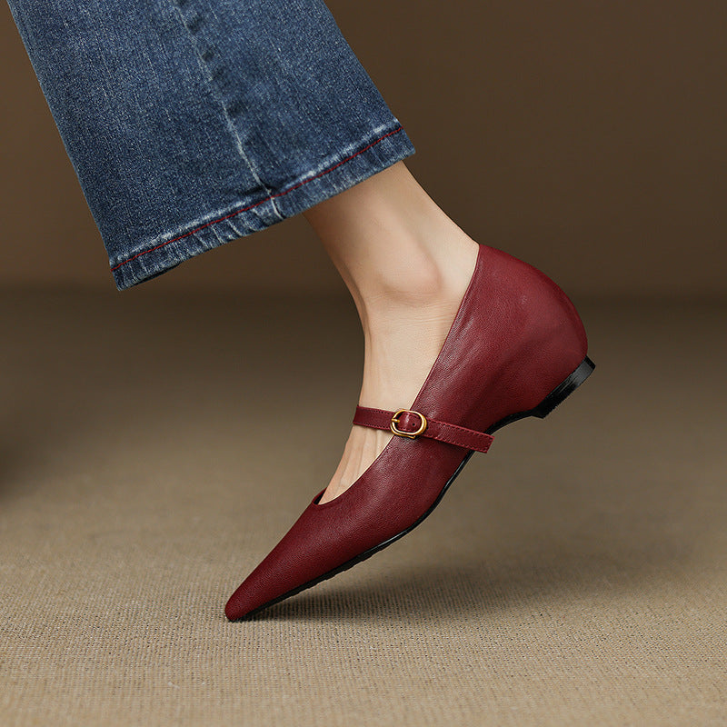 Anna-Berg | Black Pointed Toe Leather Heels