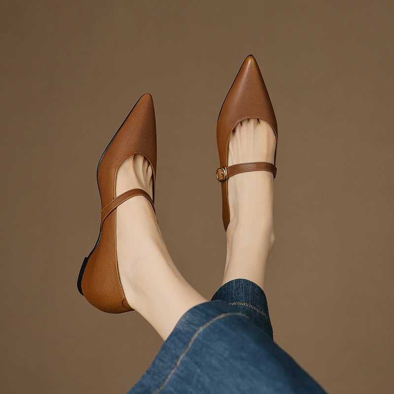 Anna-Berg | Black Pointed Toe Leather Heels