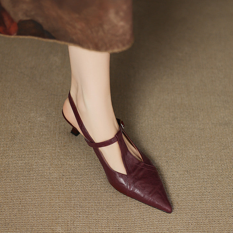 Anna-Berg | Black Pointed Toe Leather Heels