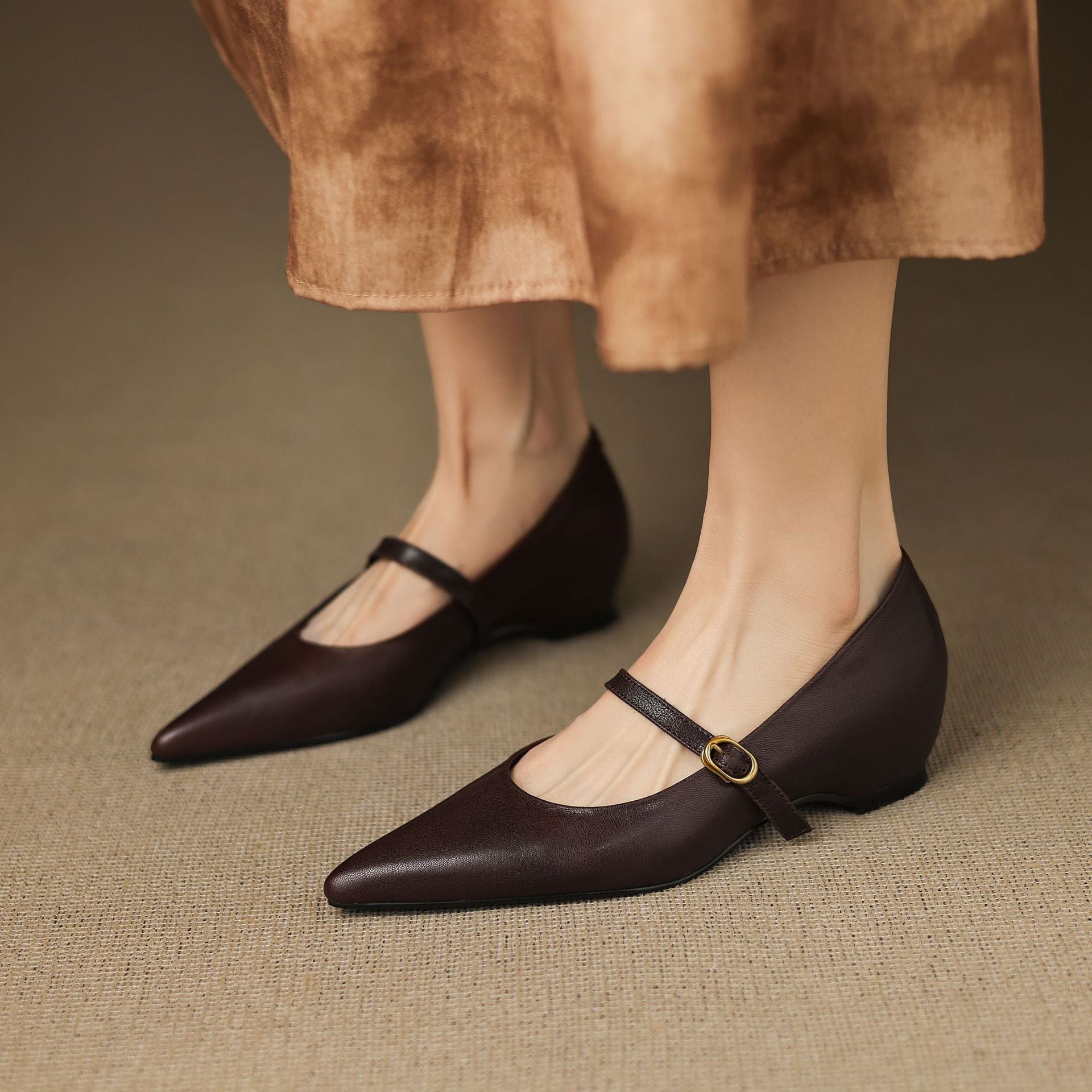 Anna-Berg | Black Pointed Toe Leather Heels