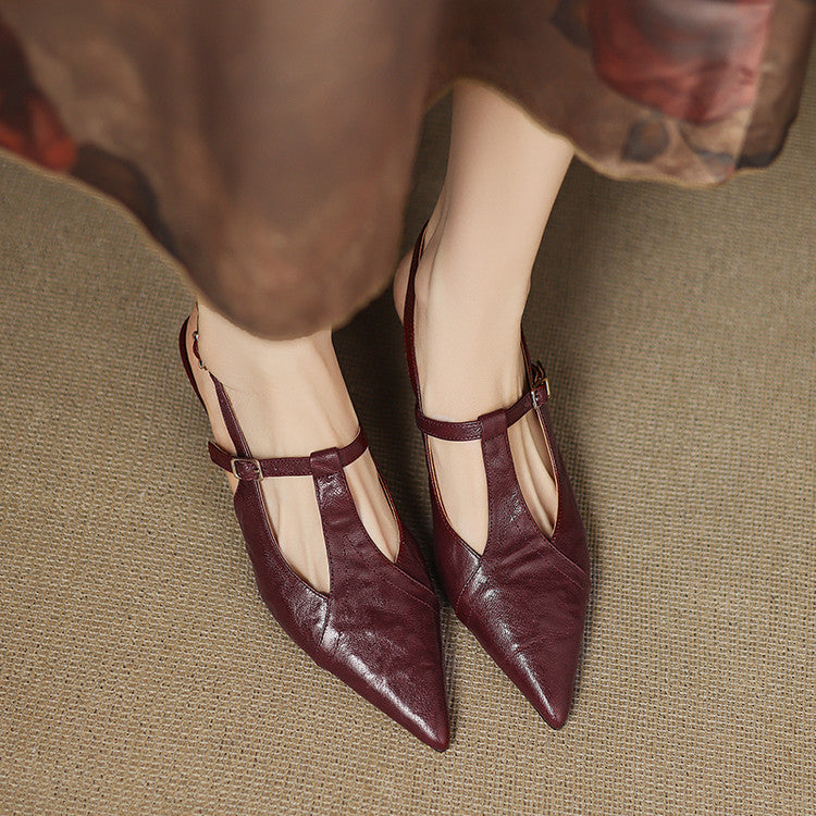 Anna-Berg | Black Pointed Toe Leather Heels