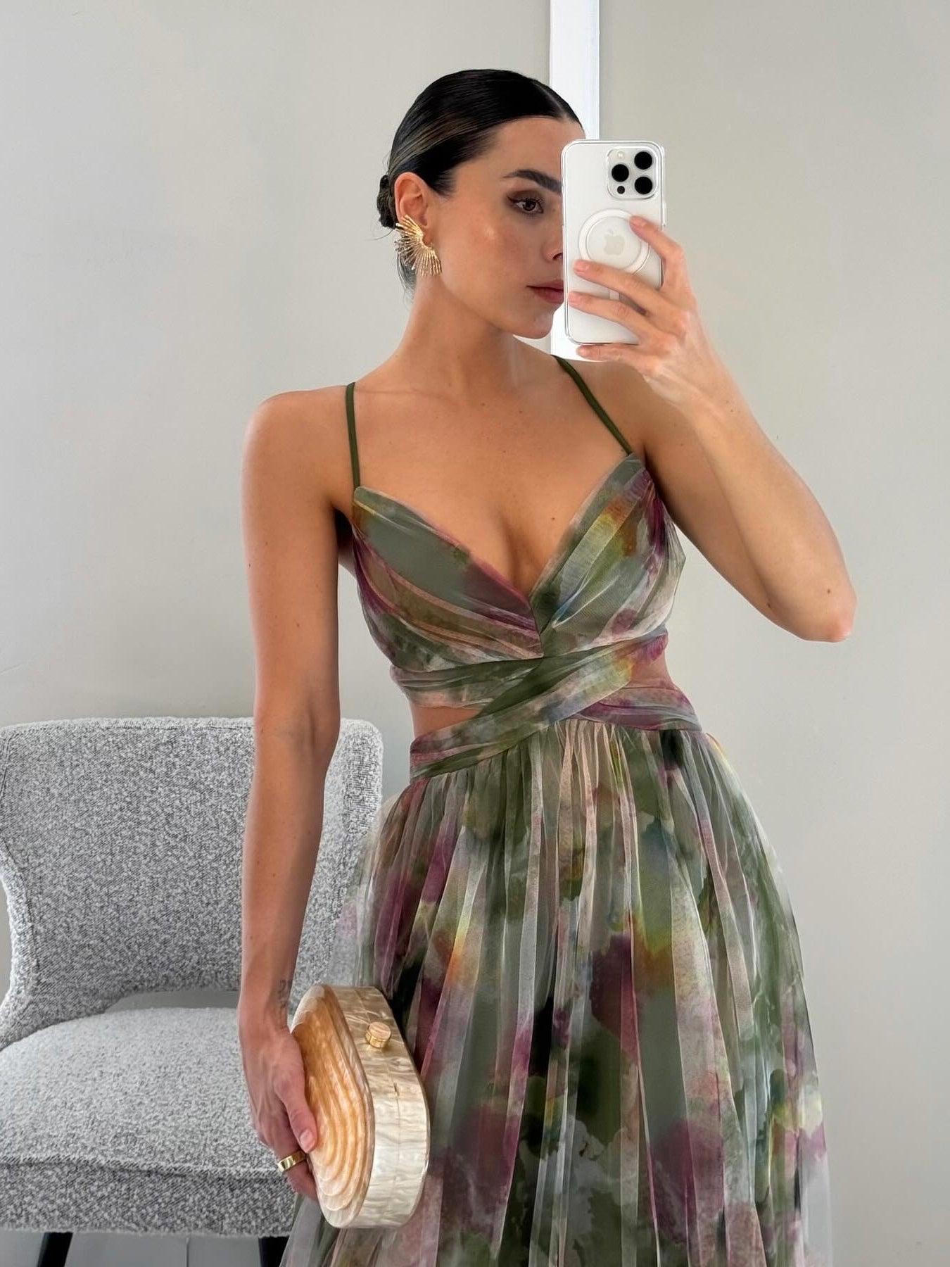 Anna-Berg | Feminine Painted Floral Print Maxi Dress