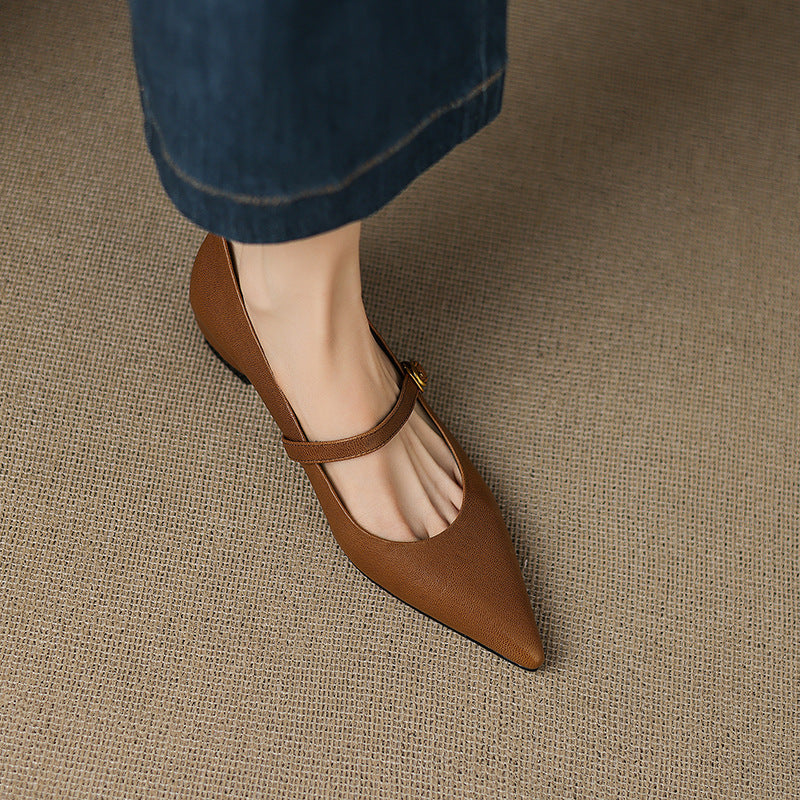 Anna-Berg | Black Pointed Toe Leather Heels