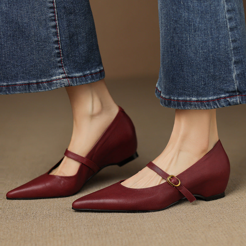 Anna-Berg | Black Pointed Toe Leather Heels