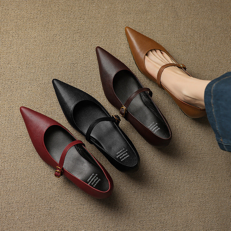 Anna-Berg | Black Pointed Toe Leather Heels