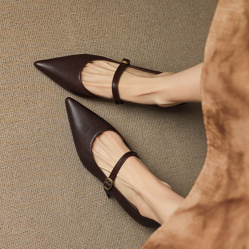 Anna-Berg | Black Pointed Toe Leather Heels