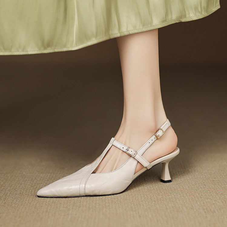 Anna-Berg | Black Pointed Toe Leather Heels