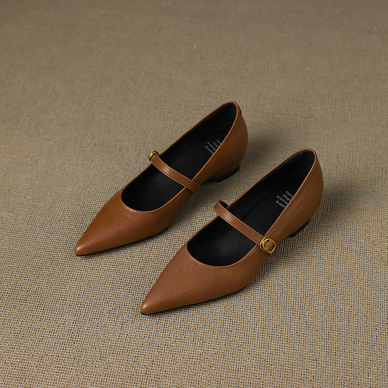 Anna-Berg | Black Pointed Toe Leather Heels