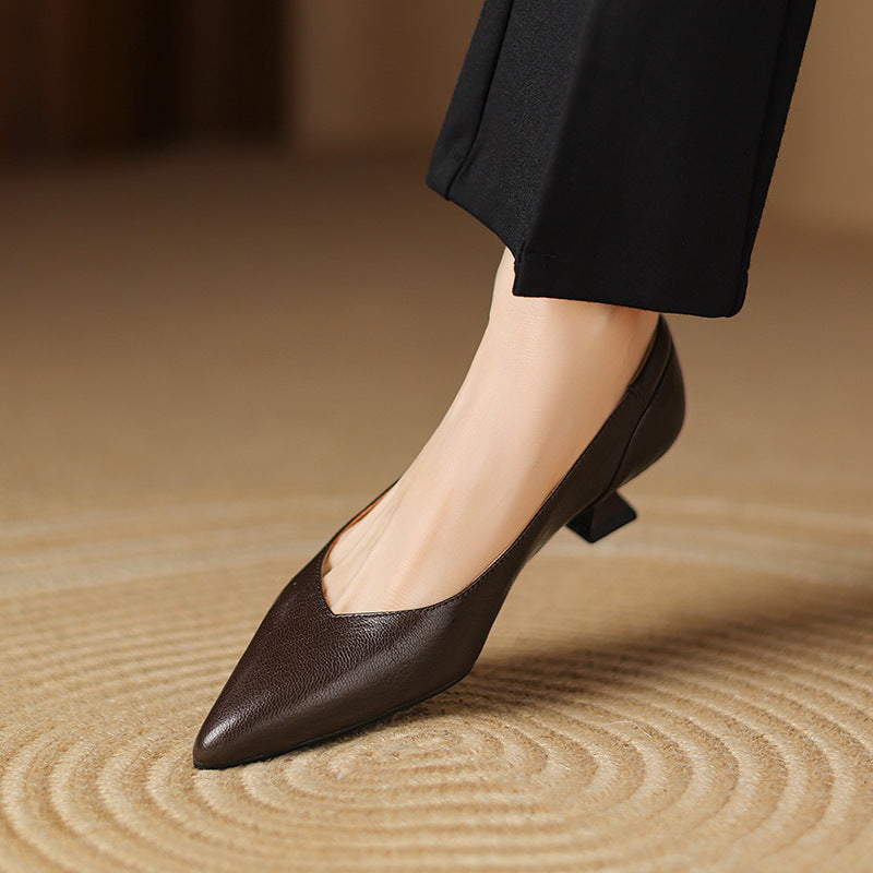Anna-Berg | Black Pointed Toe Leather Heels