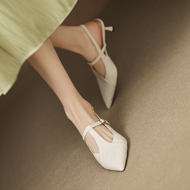 Anna-Berg | Black Pointed Toe Leather Heels