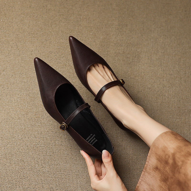 Anna-Berg | Black Pointed Toe Leather Heels