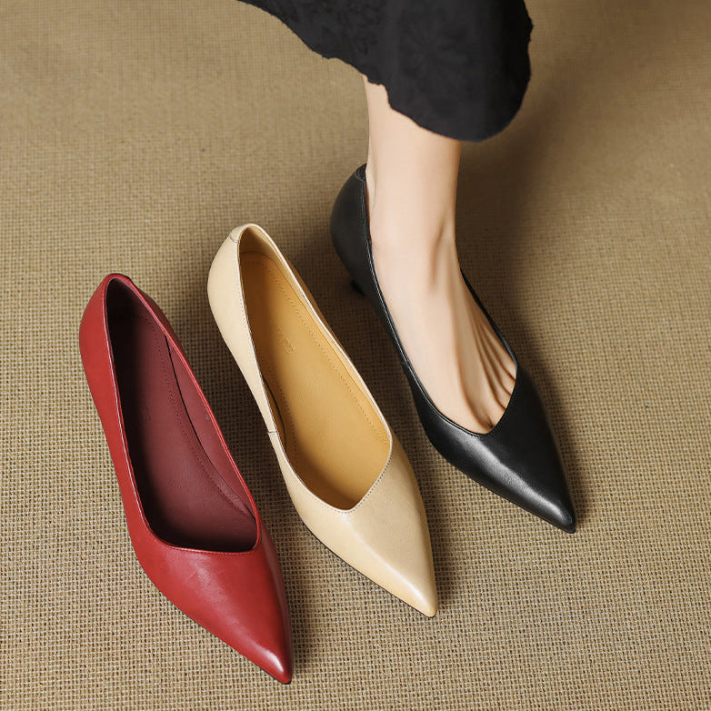 Anna-Berg | Black Pointed Toe Leather Heels