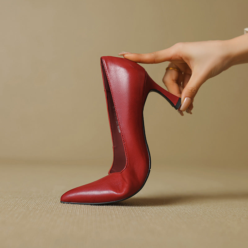 Anna-Berg | Black Pointed Toe Leather Heels