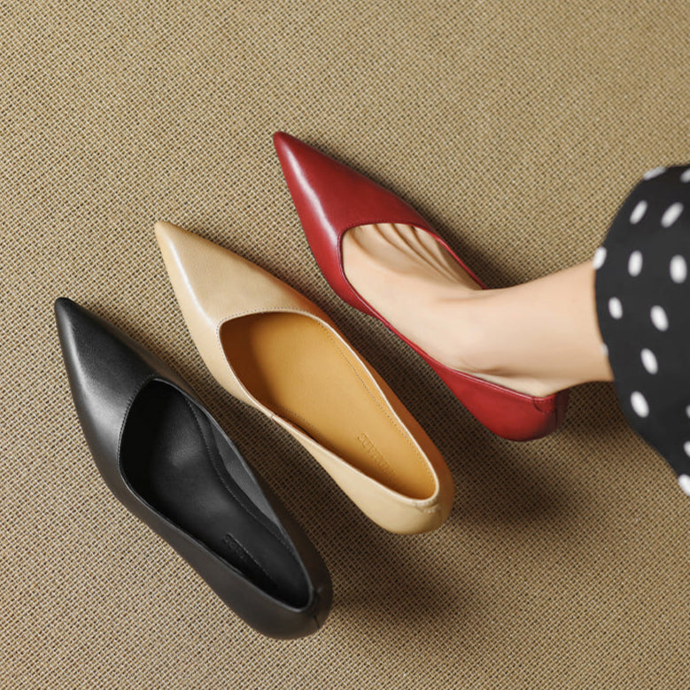 Anna-Berg | Black Pointed Toe Leather Heels