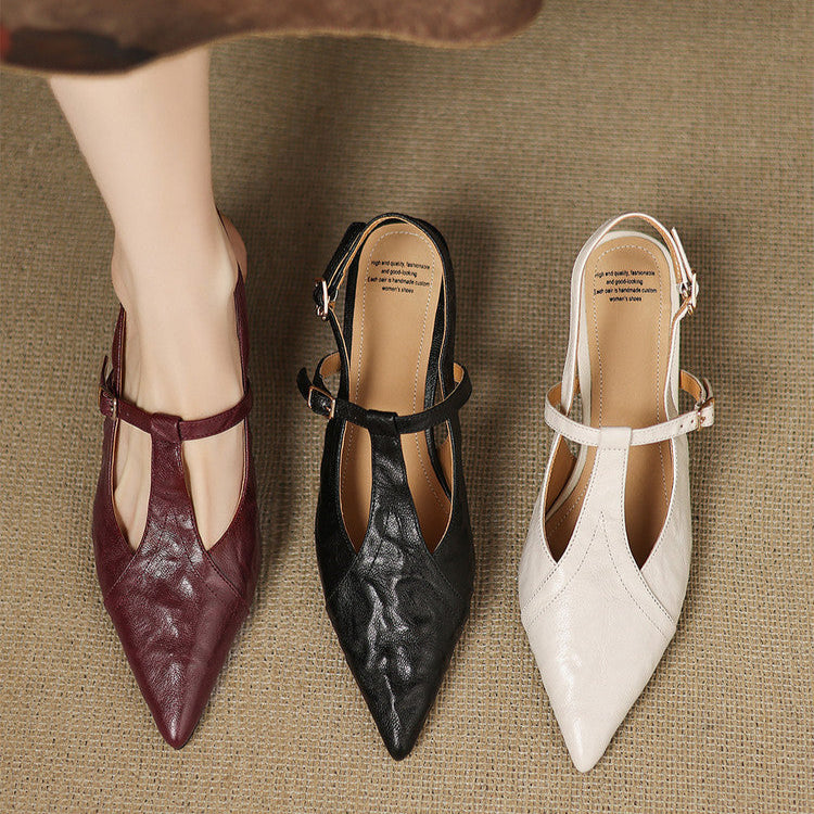 Anna-Berg | Black Pointed Toe Leather Heels