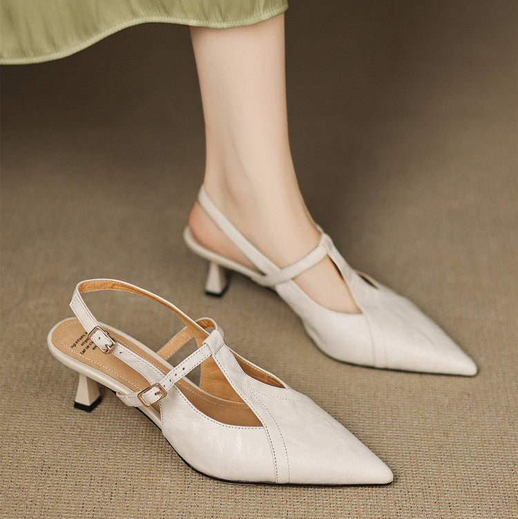 Anna-Berg | Black Pointed Toe Leather Heels