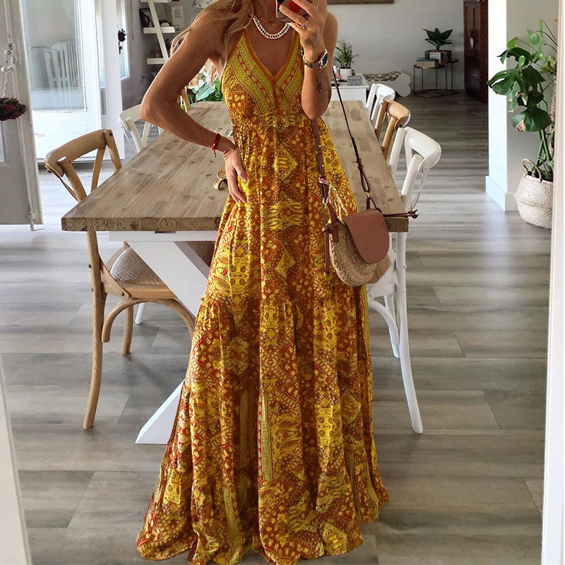 Anna-Berg | Timeless V Neck Boho Flowy Draped Maxi Dress