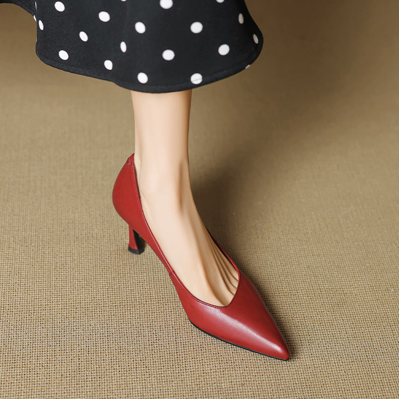 Anna-Berg | Black Pointed Toe Leather Heels
