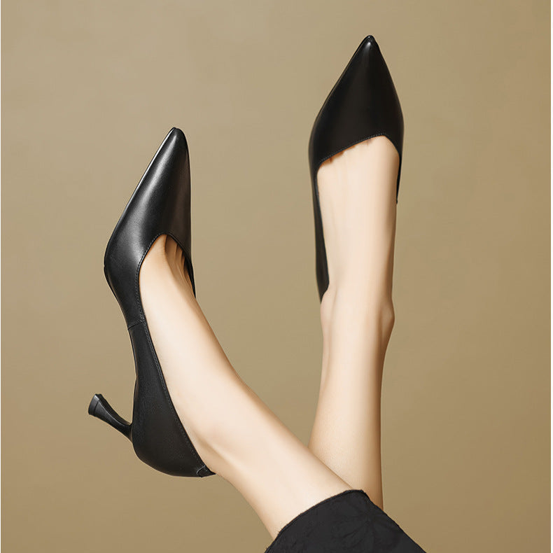 Anna-Berg | Black Pointed Toe Leather Heels