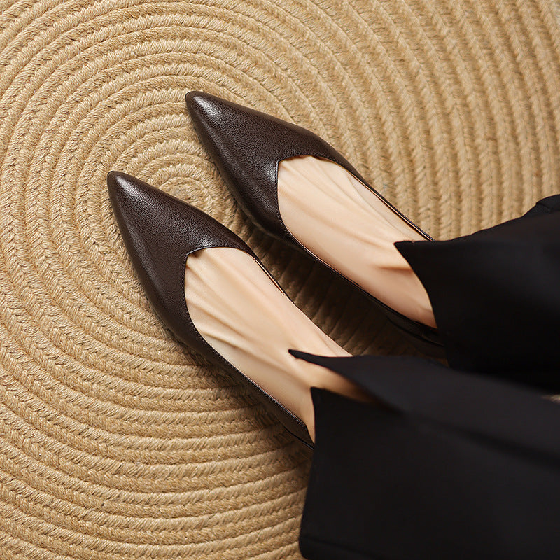 Anna-Berg | Black Pointed Toe Leather Heels