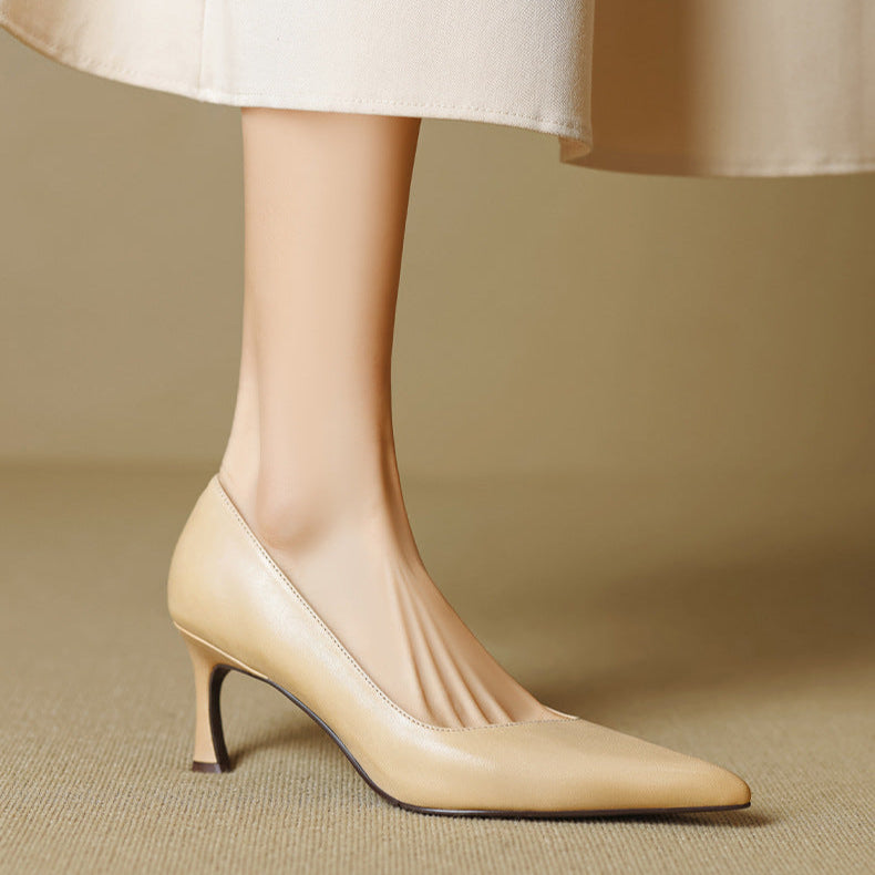 Anna-Berg | Black Pointed Toe Leather Heels