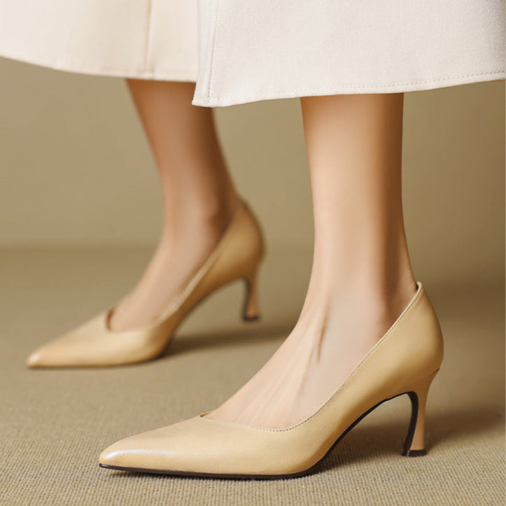 Anna-Berg | Black Pointed Toe Leather Heels