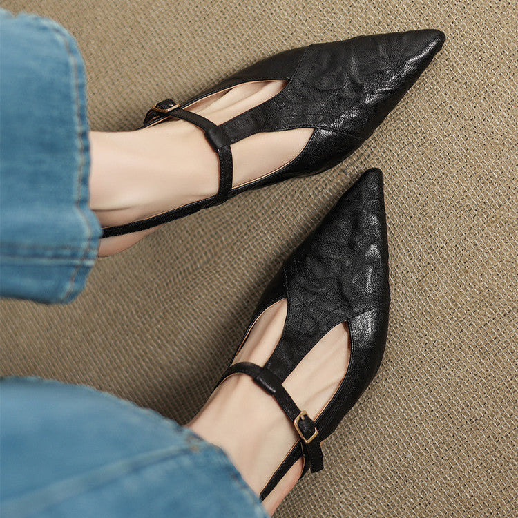 Anna-Berg | Black Pointed Toe Leather Heels
