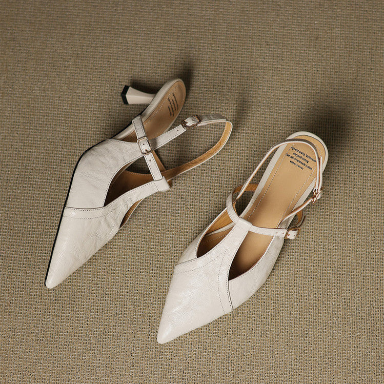 Anna-Berg | Black Pointed Toe Leather Heels
